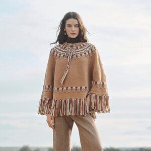 ZARA LIMITED EDITION 100% WOOL JACQUARD KNIT PONCHO CAPE
